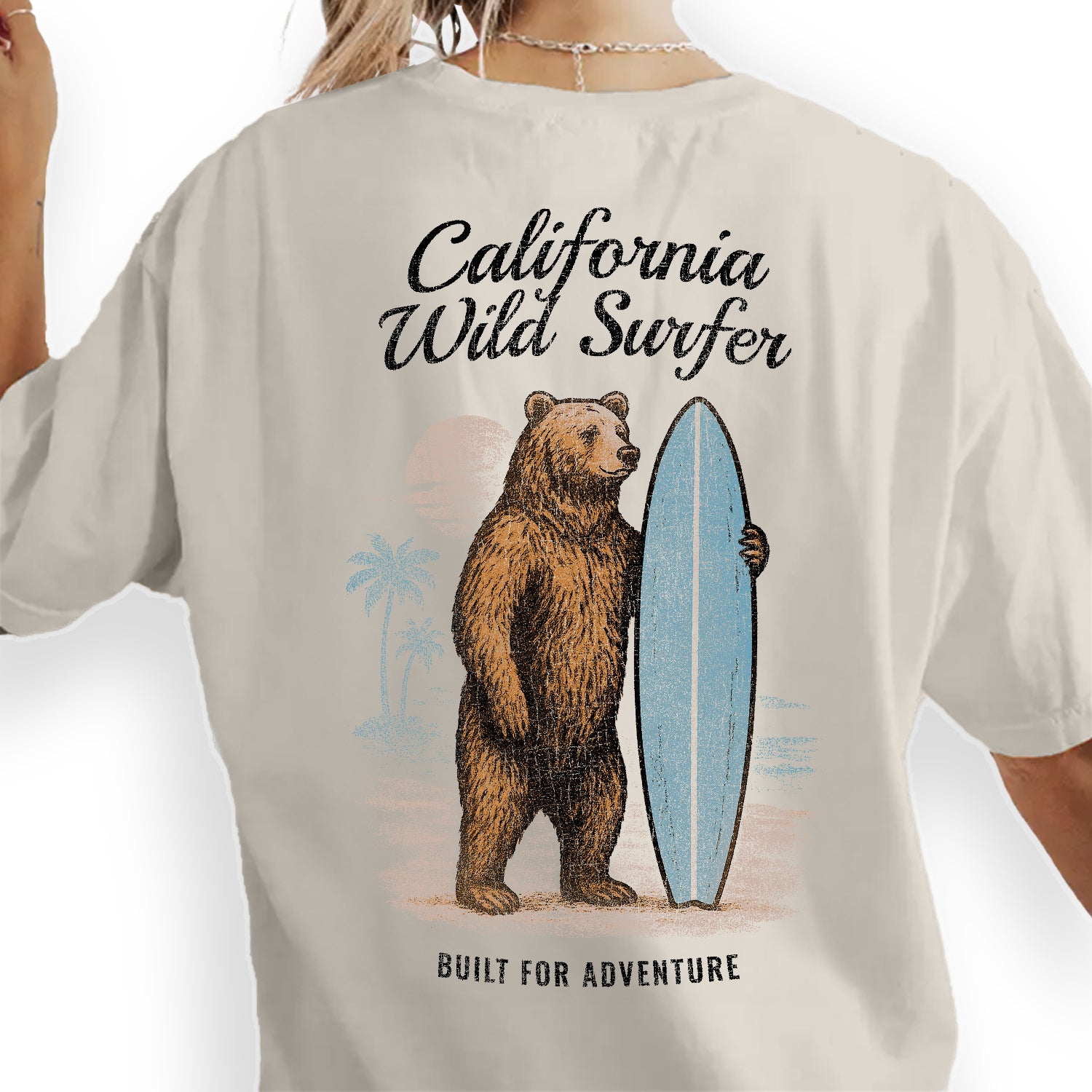 California Wild Surfer T-Shirt, Bear Surfing Tee, Stay Wild California Shirt, Vintage Coastal Adventure Graphic Tee