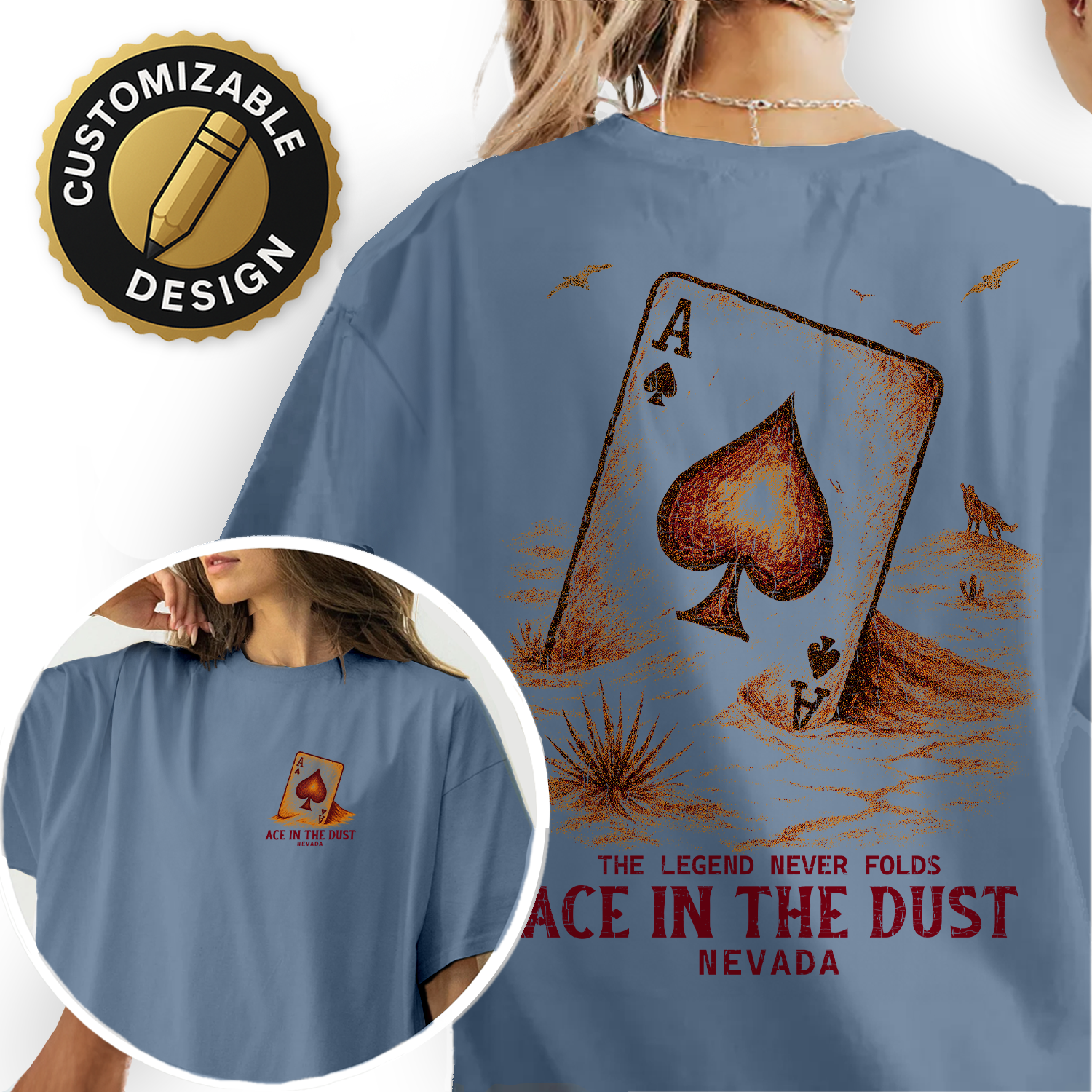 Ace in the Dust Nevada Shirt – Vintage Spade Card Desert Tee, Western Poker T-Shirt, The Legend Never Folds Design