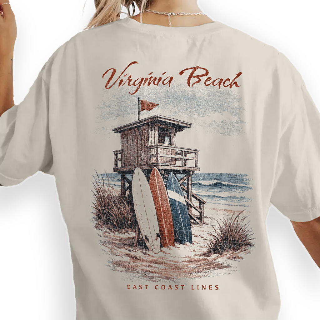 Virginia Beach Shirt, Surf Lifeguard Tower Tee, Coastal Beach T-Shirt, Vintage Ocean Graphic, East Coast Vacation Tee