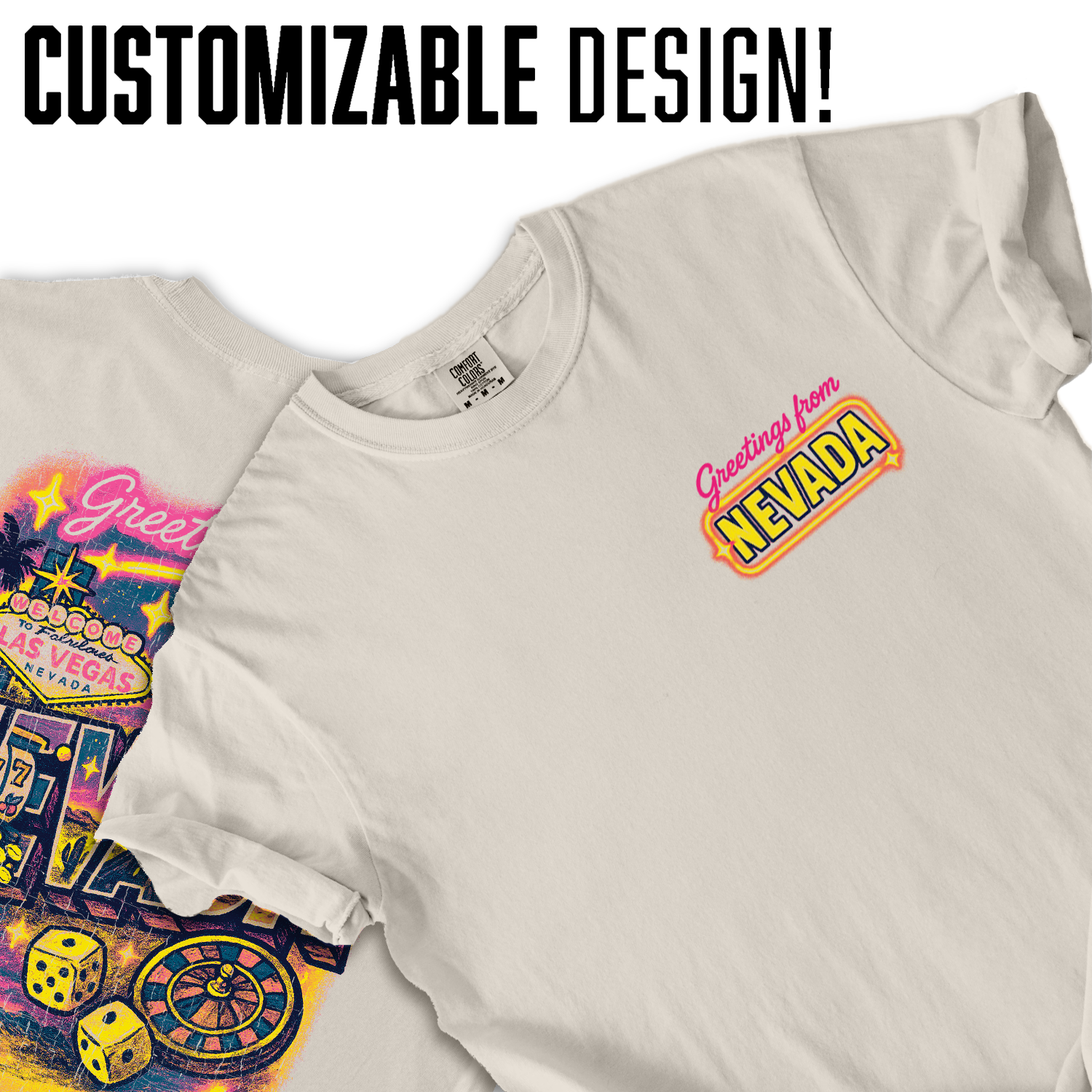 Vintage Nevada Greetings T-Shirt – Retro Las Vegas Casino Dice & Desert Scene Graphic, Lucky Travel Souvenir Tee