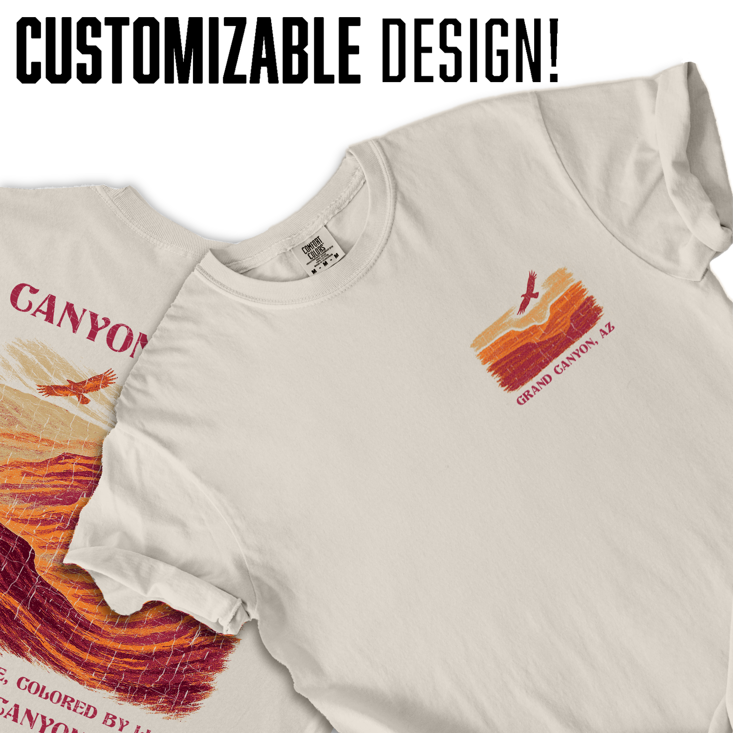 Vintage Grand Canyon Arizona T-Shirt – Canyon Echoes Desert Landscape & Eagle Graphic, Retro National Park Souvenir Tee