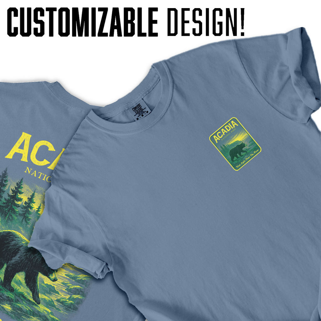 Acadia National Park Bear T-Shirt – Vintage Wilderness Hiking Tee, Nature Landscape Sunset Shirt, Outdoor Adventure Gift