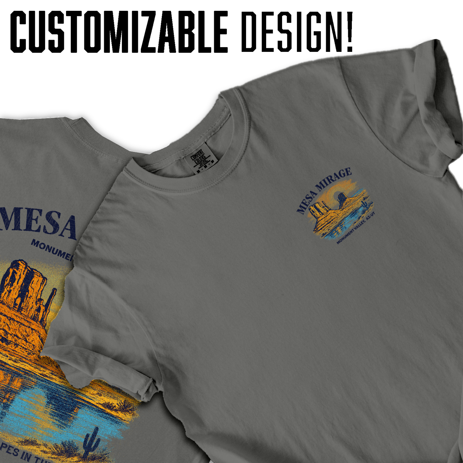 Vintage Monument Valley t-shirt with mesa sunset design, perfect for desert lovers, Arizona-Utah travelers, and Southwest souvenir collectors.