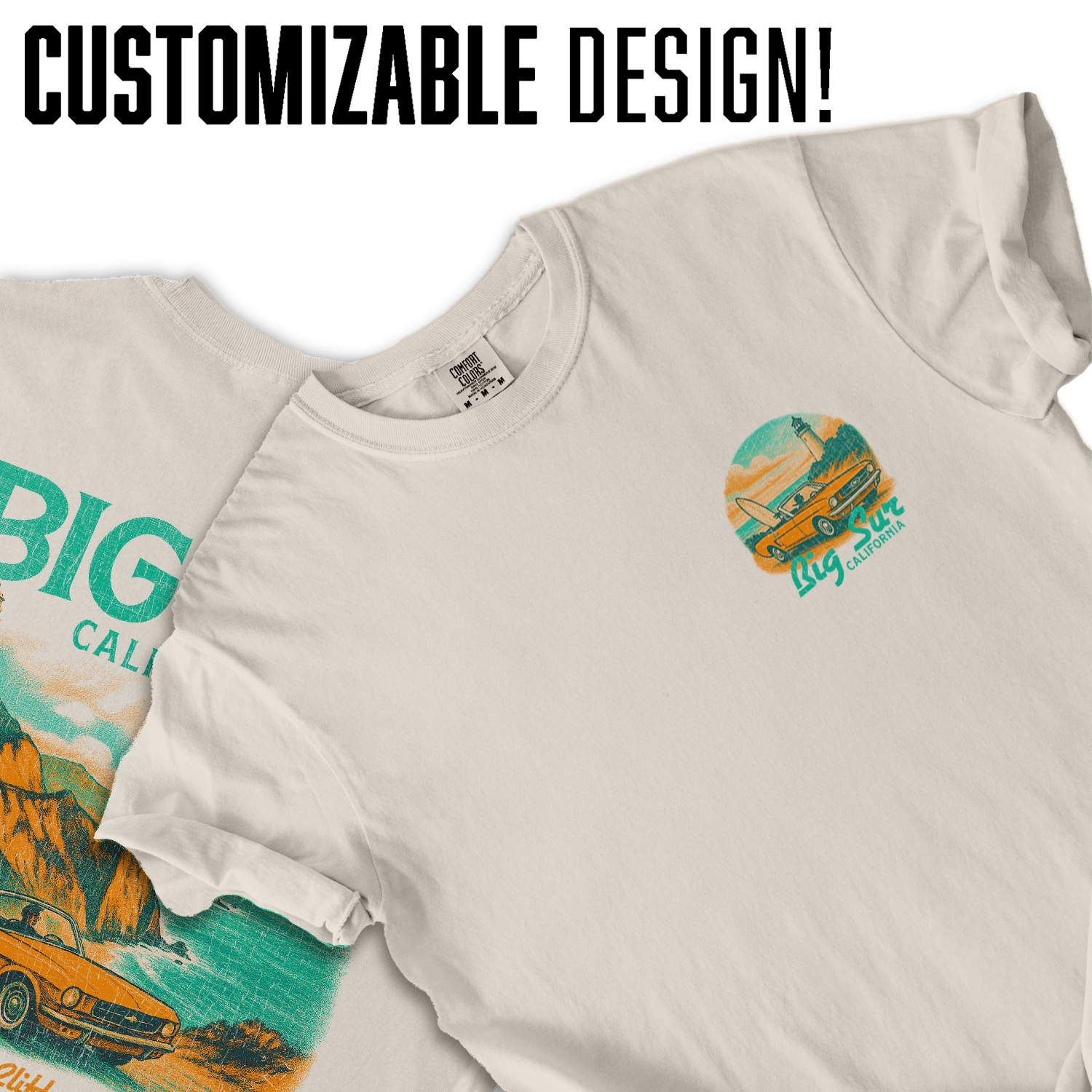 Big Sur California T-Shirt – Vintage Coastal Highway Graphic Tee, Retro Car and Surf Shirt, California Travel Souvenir Gift