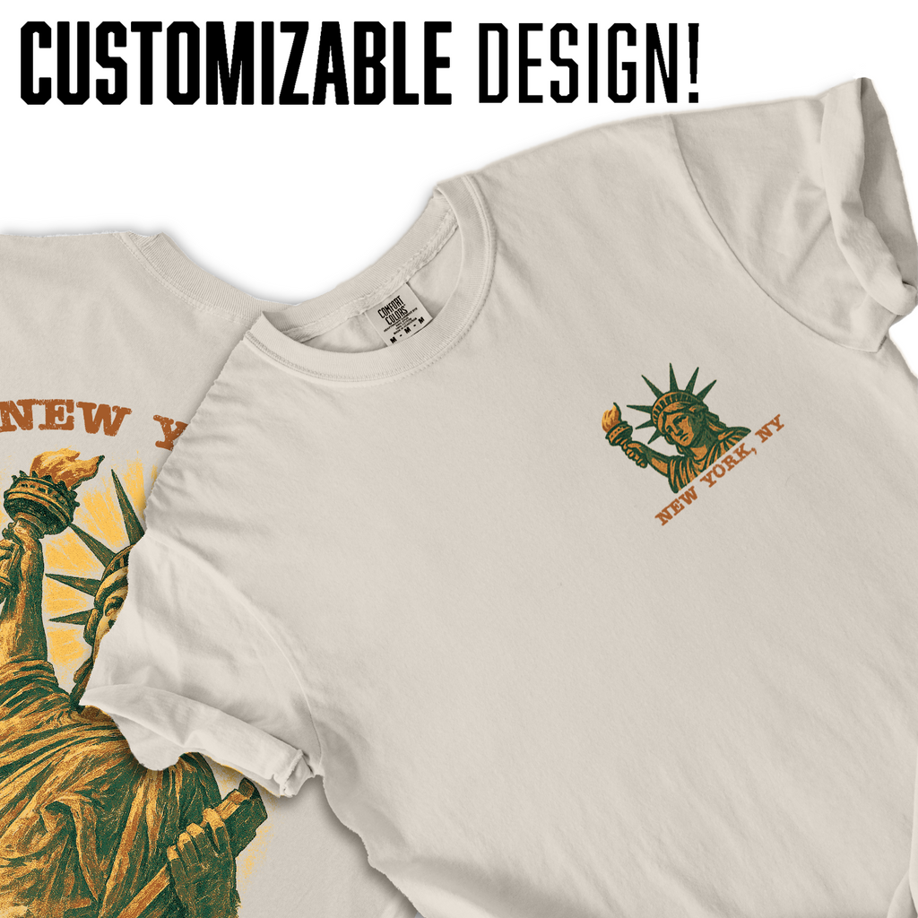 Vintage Statue of Liberty New York t-shirt with “Freedom Wears Patina” design, perfect souvenir or gift for travelers and patriots.