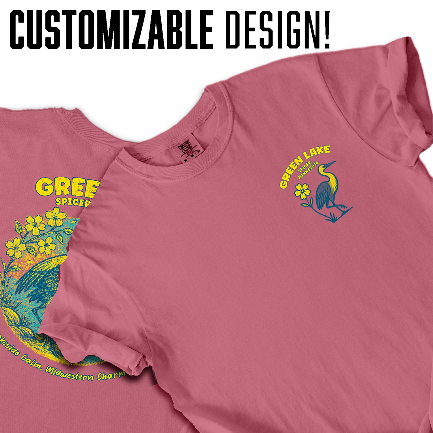 Green Lake Spicer Minnesota T-Shirt | Lakeside Bird Graphic Tee | Midwest Travel Souvenir Shirt | Lakeside Calm Charm