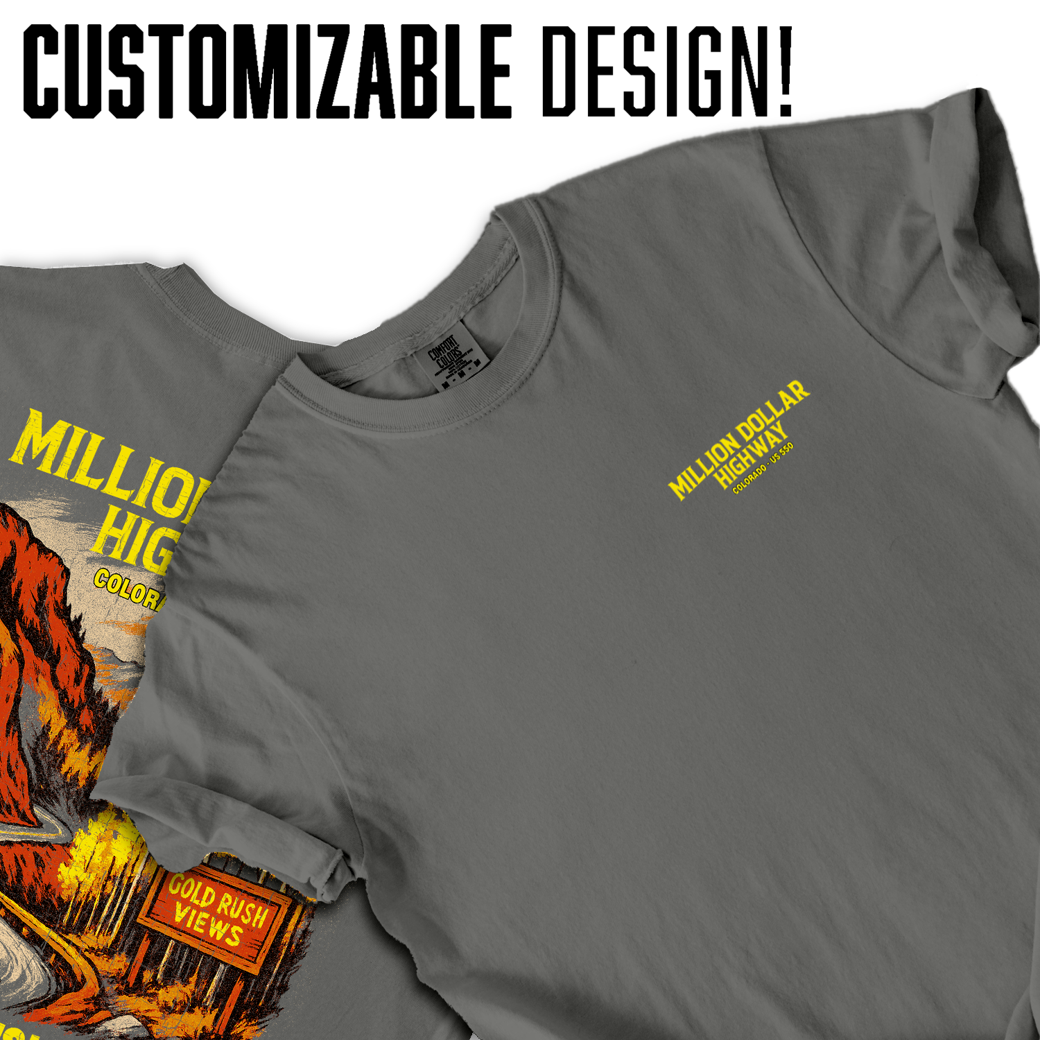 Million Dollar Highway Colorado t-shirt with scenic mountain road design, perfect souvenir for travelers and road trip enthusiasts.