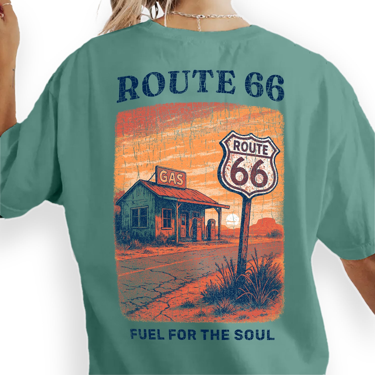 Vintage Route 66 T-Shirt Fuel for the Soul Graphic Tee | Retro Gas Station Road Trip Shirt for Travelers & Adventure Lovers