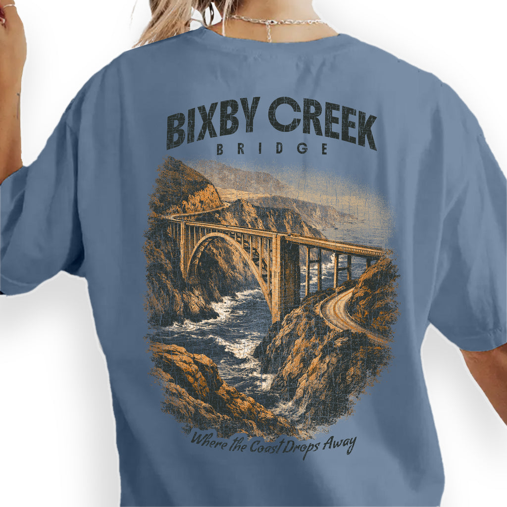 Bixby Creek Bridge Shirt, Big Sur California Tee, Coastal Landscape T-Shirt, Vintage Travel Graphic, Scenic Ocean Cliff Road Trip Tee