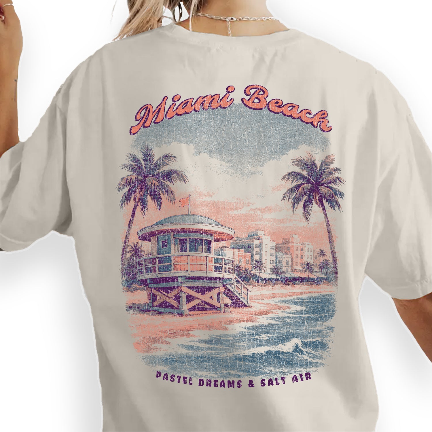 Miami Beach Vintage T-Shirt Retro Coastal Tee Pastel Surf Art Shirt Florida Vacation Graphic Beach Lover Gift