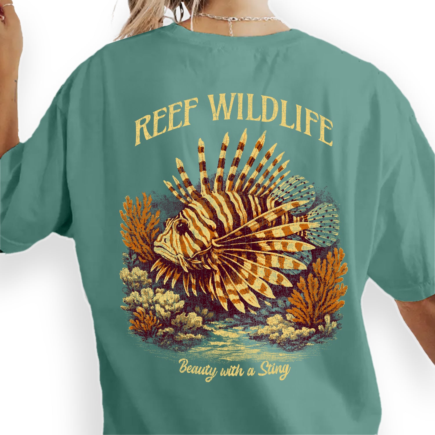 Reef Wildlife Lionfish T-Shirt Vintage Marine Life Tee Tropical Ocean Fish Graphic Coastal Beach Shirt