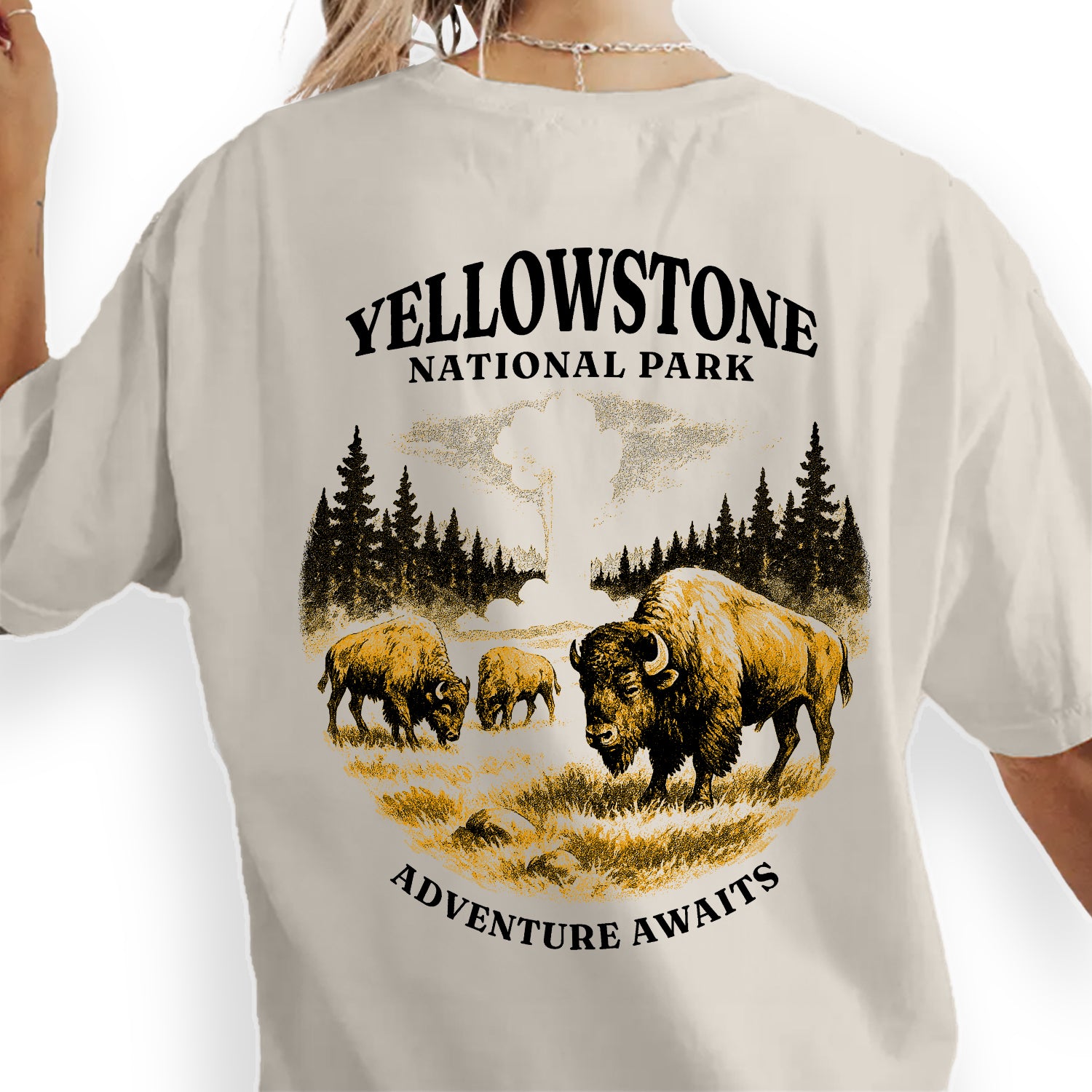 Yellowstone National Park T-Shirt Adventure Awaits Bison Graphic Tee | Retro Nature Hiking Travel Shirt for Outdoor Lovers