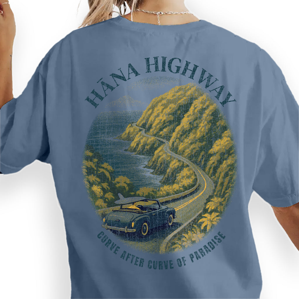 Hāna Highway Hawaii T-Shirt, Maui Souvenir Tee, Vintage Surf Car Graphic, Road Trip Beach Shirt, Paradise Travel Gift