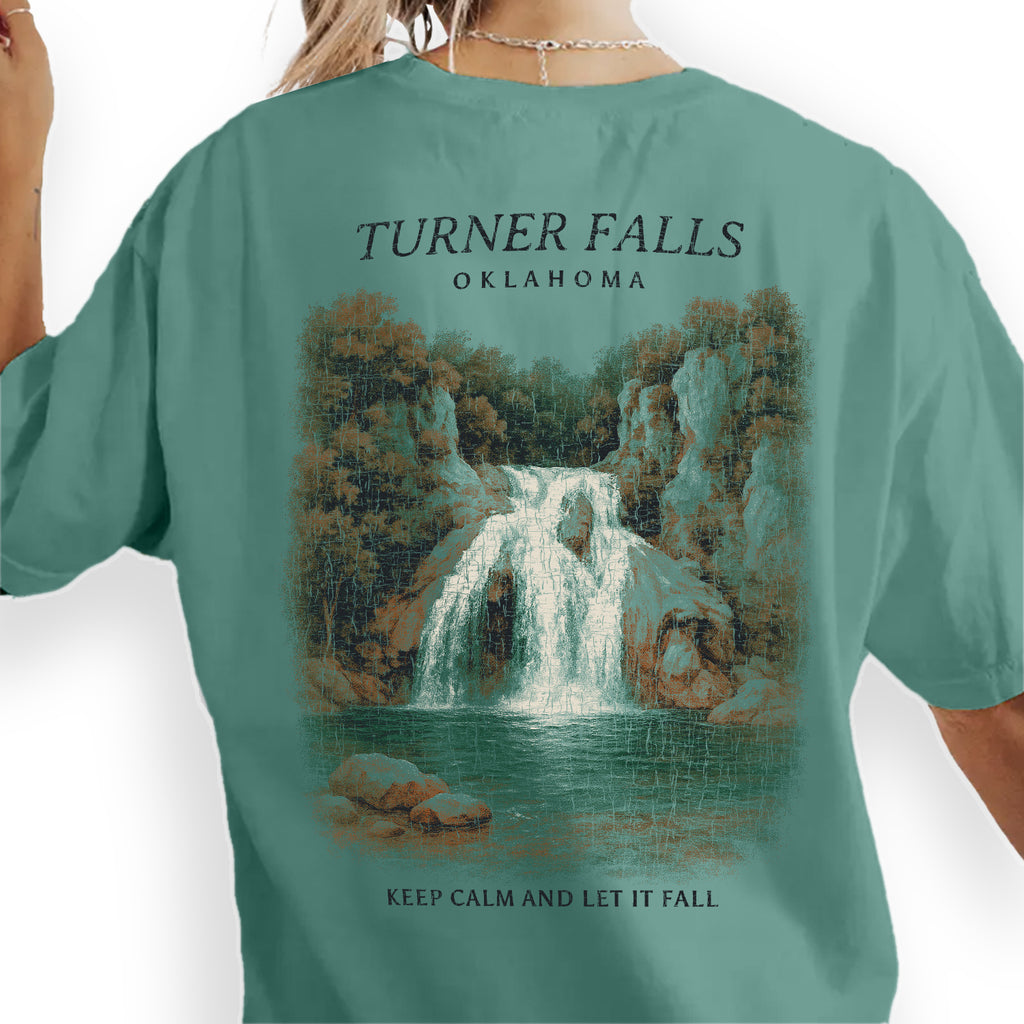 Turner Falls Oklahoma T-Shirt Vintage Waterfall Tee | Oklahoma Souvenir Shirt | Nature Travel Graphic Keep Calm and Let It Fall