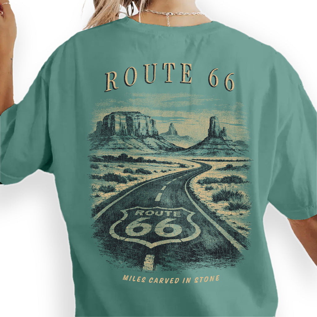 Route 66 Desert Landscape Shirt, Vintage Road Trip Tee, Americana Highway T-Shirt, Scenic Desert Graphic, Retro Travel Tee