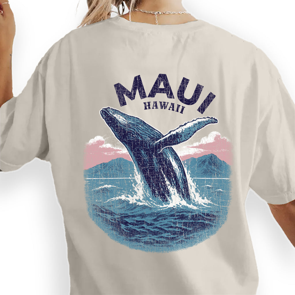 Maui Hawaii Whale T-Shirt, Vintage Ocean Graphic Tee, Tropical Souvenir Shirt, Humpback Whale Gift, Beach Vacation Top