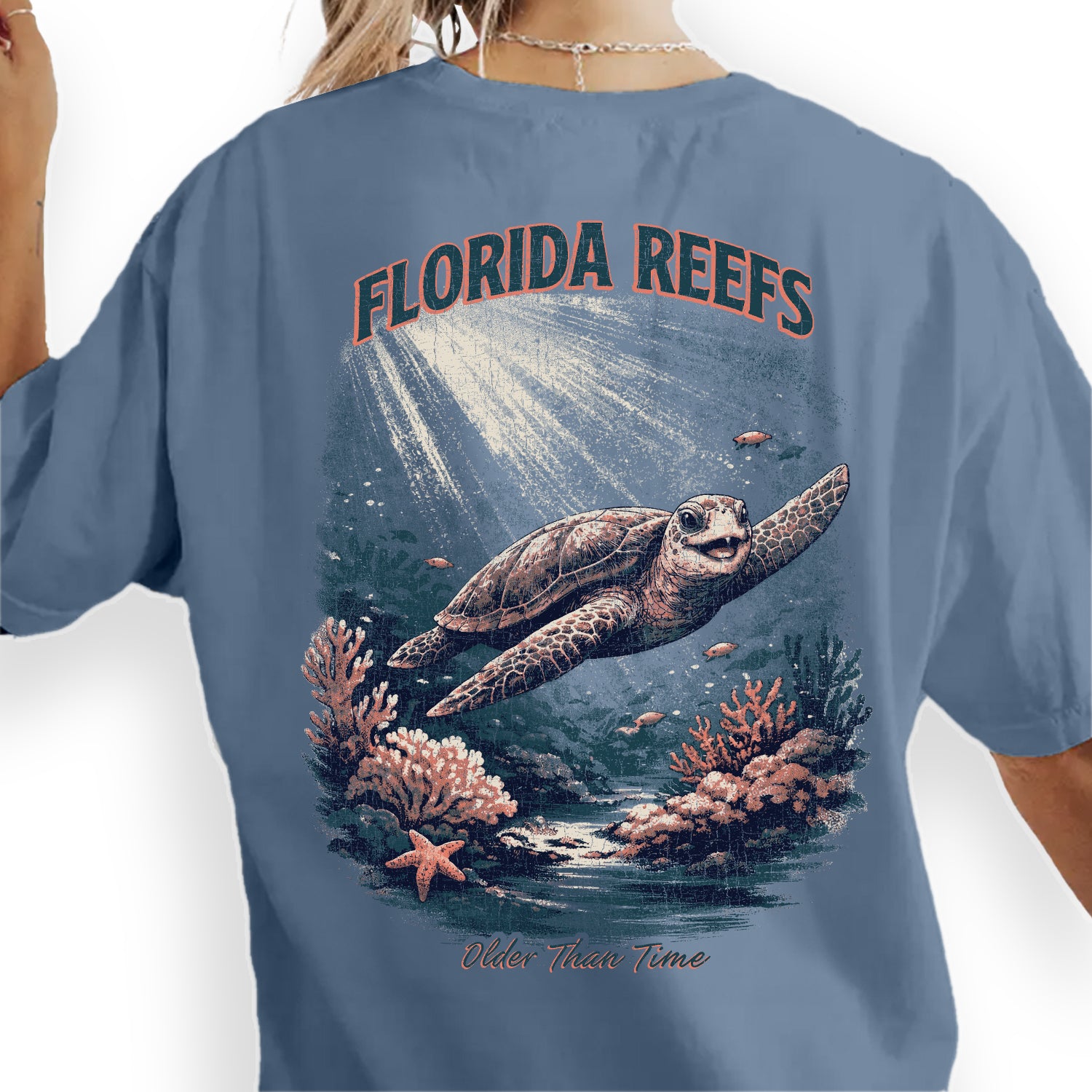 Florida Reefs Sea Turtle T-Shirt, Vintage Ocean Graphic Tee, Beach Coastal Shirt, Marine Life Summer Vacation Tee