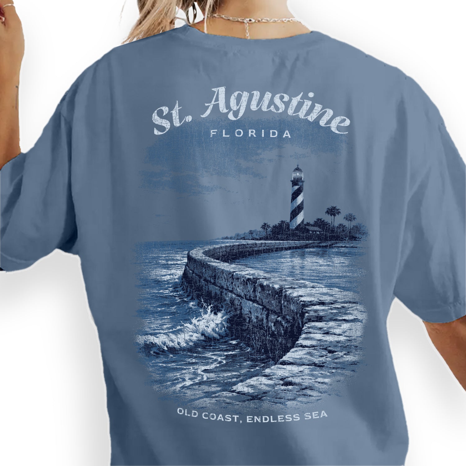 St Augustine Florida Shirt, Lighthouse Coastal Tee, Beach Ocean T-Shirt, Vintage Travel Graphic, Seaside Landscape Tee