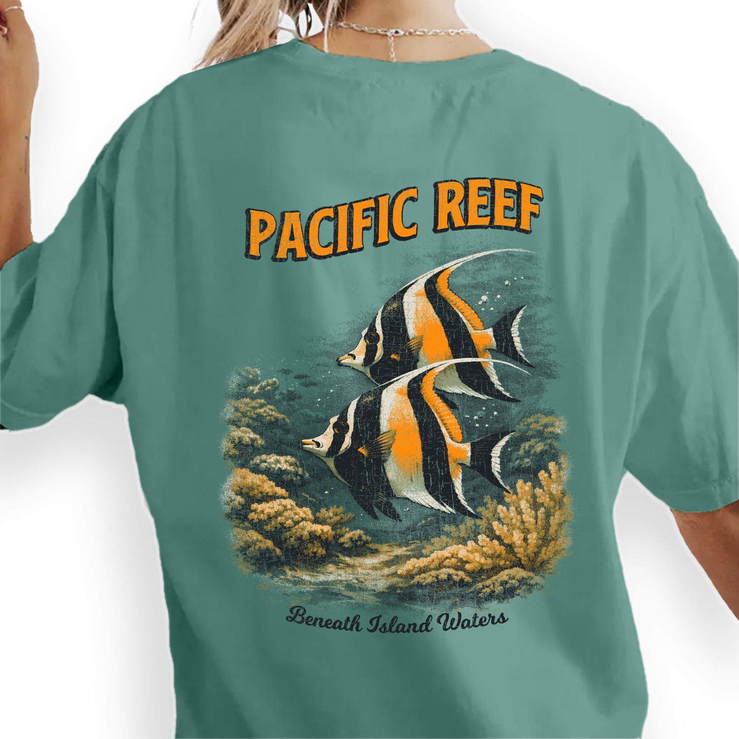 Pacific Reef Fish T-Shirt Vintage Ocean Graphic Tee Tropical Marine Life Shirt Coral Reef Beach Summer Gift