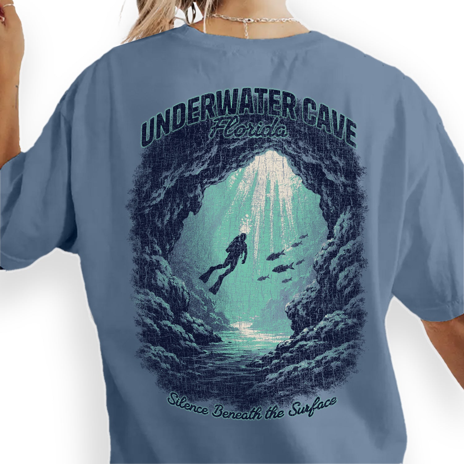 Underwater Cave Florida T-Shirt Vintage Scuba Diving Tee Ocean Explorer Graphic Marine Adventure Shirt
