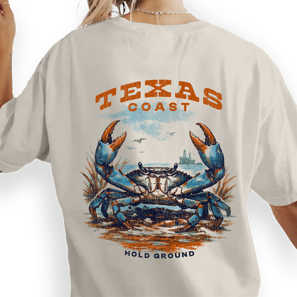 Texas Coast Crab T-Shirt Vintage Beach Graphic Tee, Coastal Gulf Shirt, Retro Ocean Wildlife Tee Hold Ground Shirt