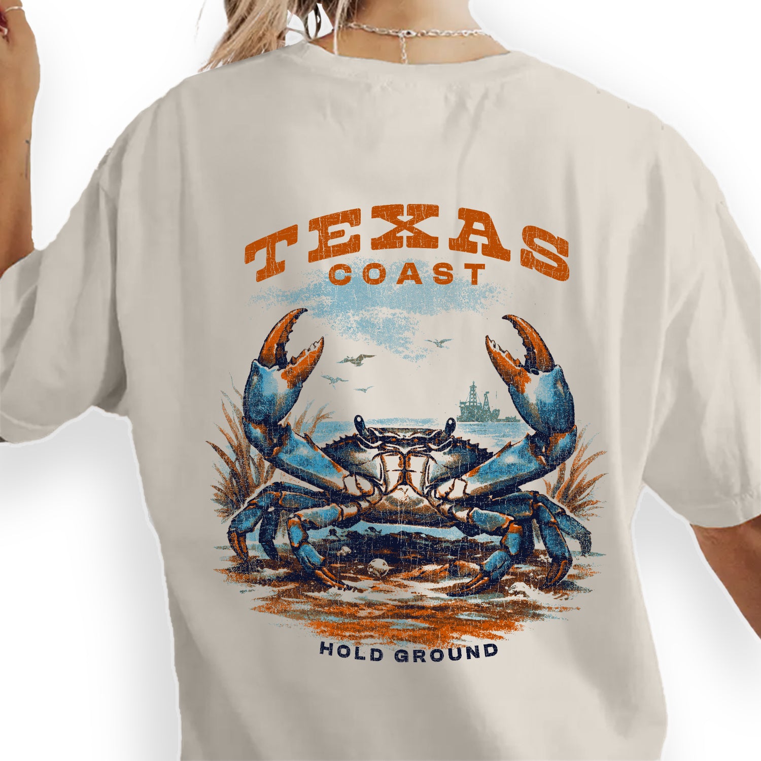 Texas Coast Crab T-Shirt Vintage Beach Graphic Tee, Coastal Gulf Shirt, Retro Ocean Wildlife Tee Hold Ground Shirt