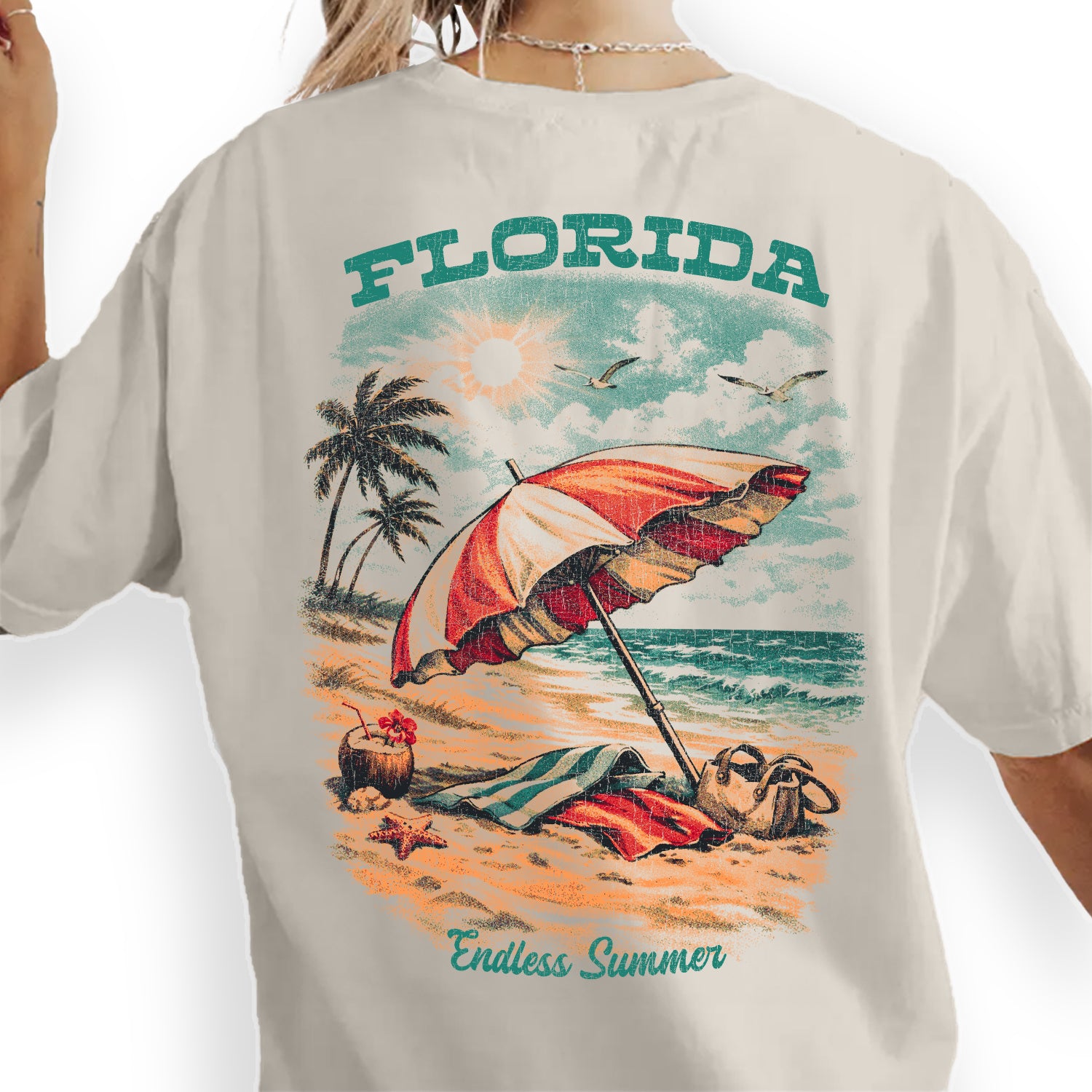 Florida Beach T-Shirt Vintage Summer Graphic Tee, Coastal Vacation Shirt, Retro Palm Tree Ocean Sunset Endless Summer Tee