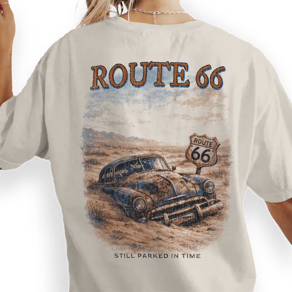 Route 66 Vintage Car Shirt, Retro Road Trip Tee, Classic Car Graphic T-Shirt, Americana Highway Tee, Desert Travel Shirt