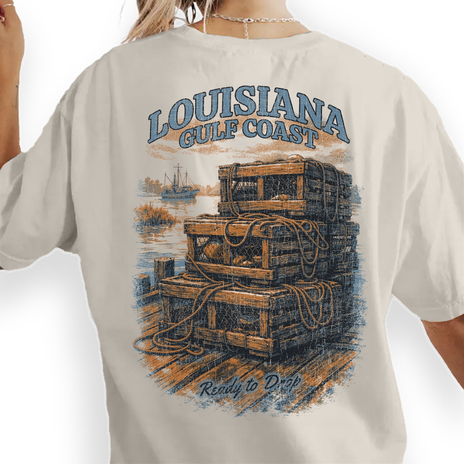 Louisiana Gulf Coast Shirt, Vintage Lobster Trap Tee, Coastal Fishing T-Shirt, Southern Bayou Graphic Tee Gift