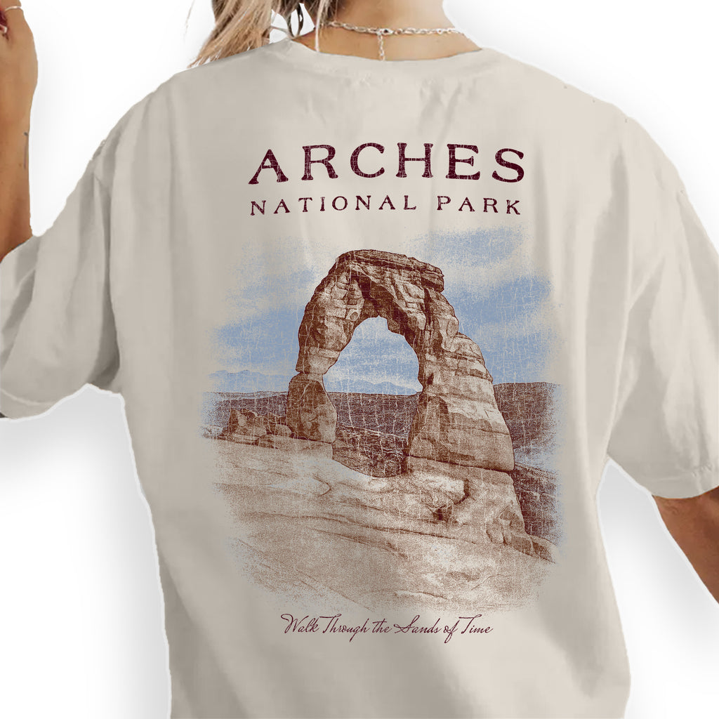 Arches National Park T-Shirt – Vintage Utah Travel Tee, Delicate Arch Design, Desert Souvenir Gift for Nature Lovers