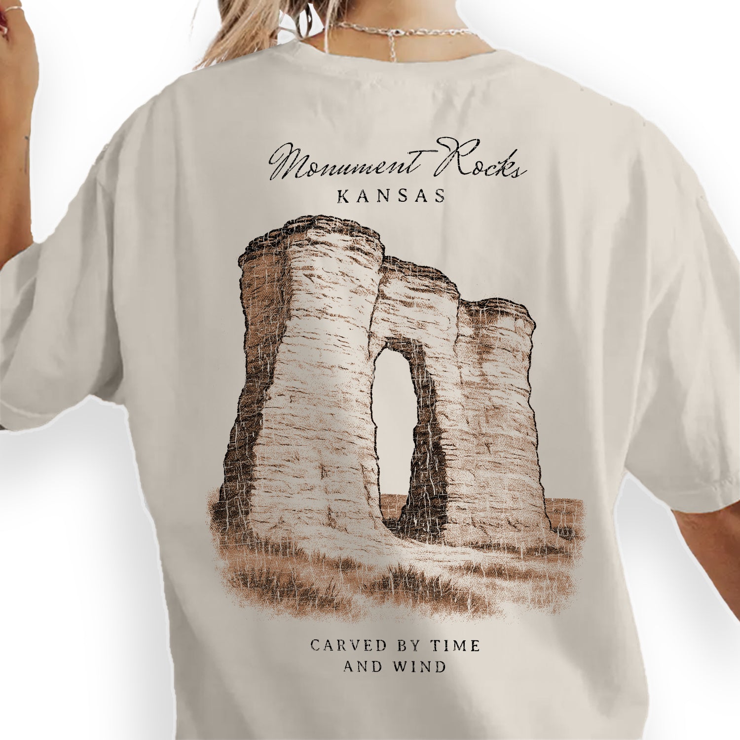 Monument Rocks Kansas T-Shirt Vintage Travel Tee | Kansas Landmark Souvenir Shirt | Prairie Rock Formation Nature Graphic Tee