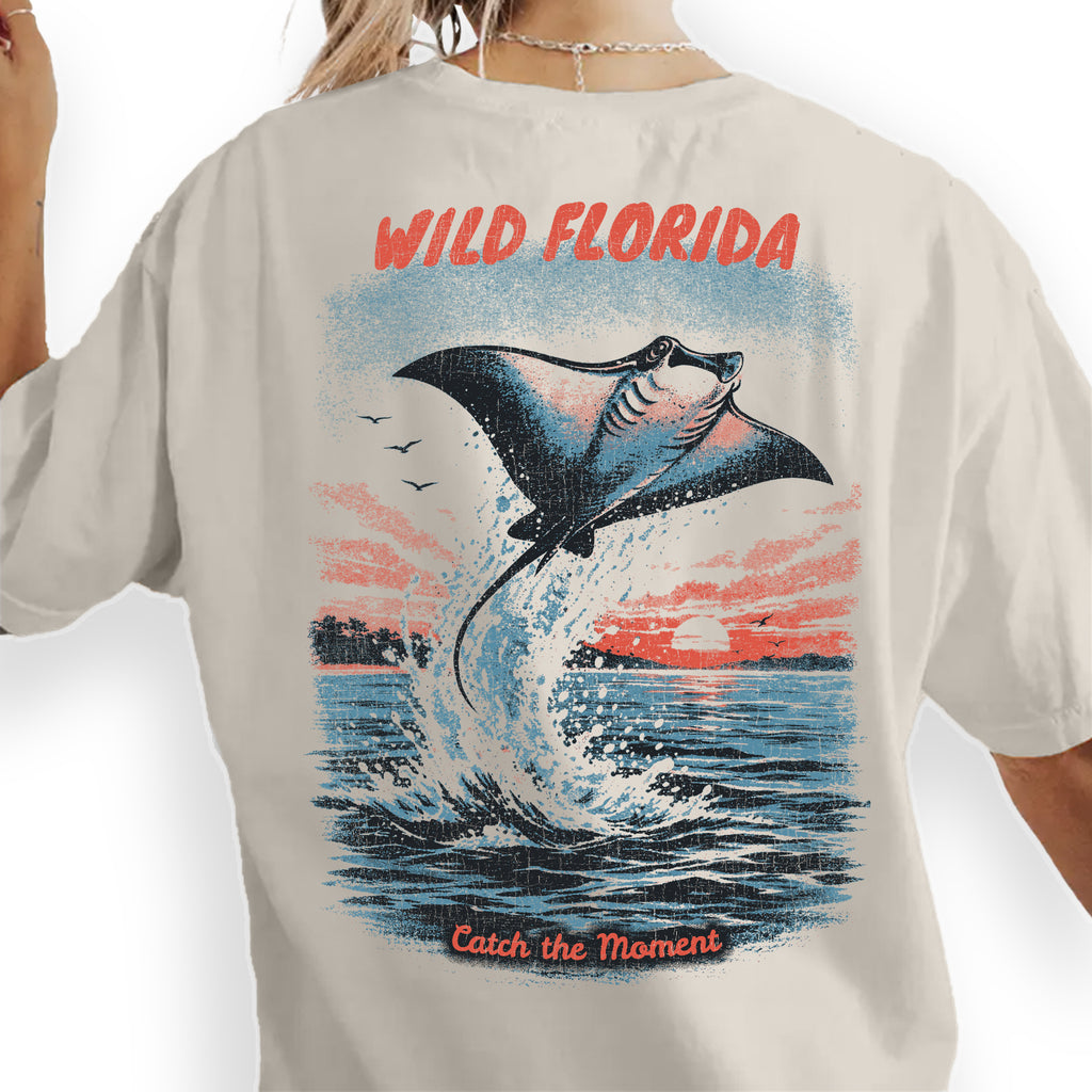 Wild Florida Stingray T-Shirt Vintage Ocean Wildlife Tee Coastal Sunset Beach Graphic Summer Shirt