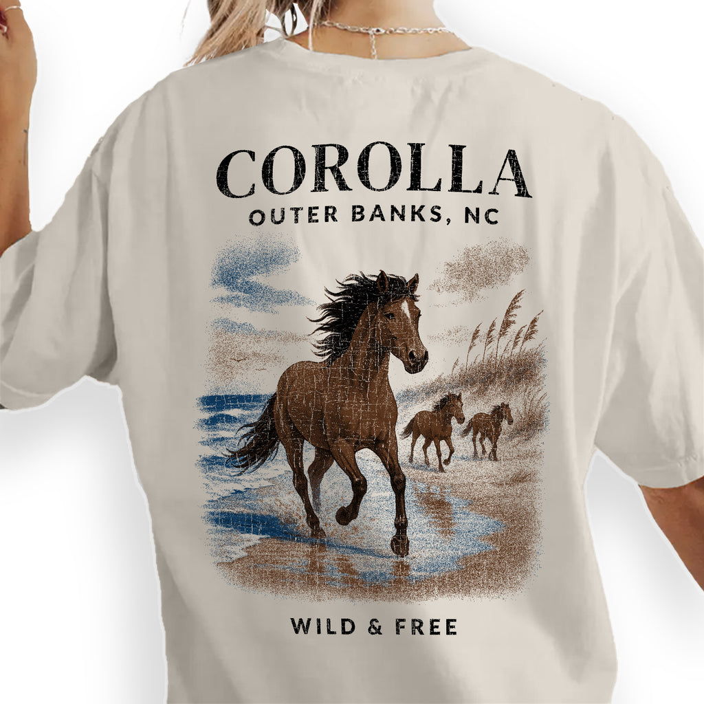 Corolla Outer Banks T-Shirt, Wild Horse Beach Tee, North Carolina Souvenir Shirt, Coastal Nature Graphic Top