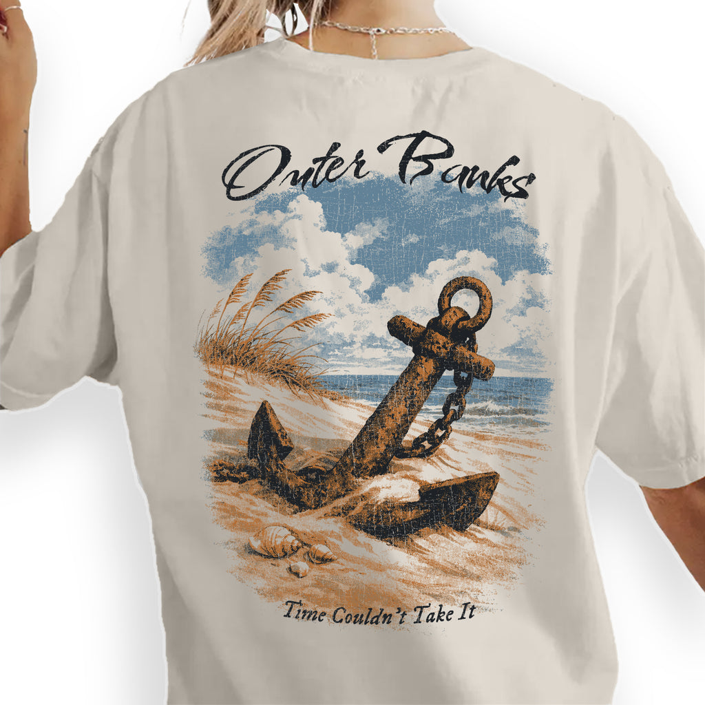 Outer Banks Anchor T-Shirt Vintage Coastal Beach Tee Nautical Ocean Graphic Shirt Retro Summer Vacation Gift