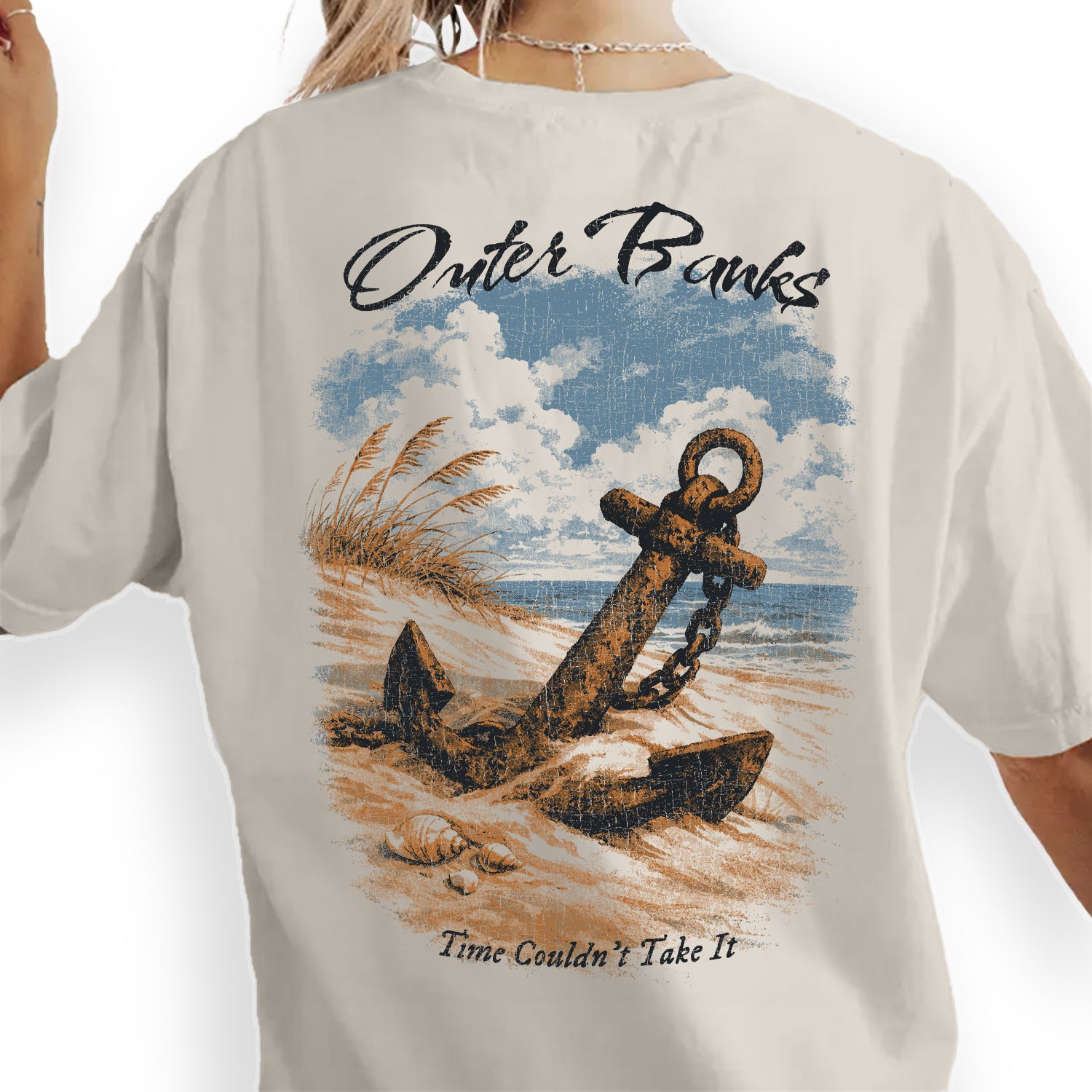 Outer Banks Anchor T-Shirt Vintage Coastal Beach Tee Nautical Ocean Graphic Shirt Retro Summer Vacation Gift