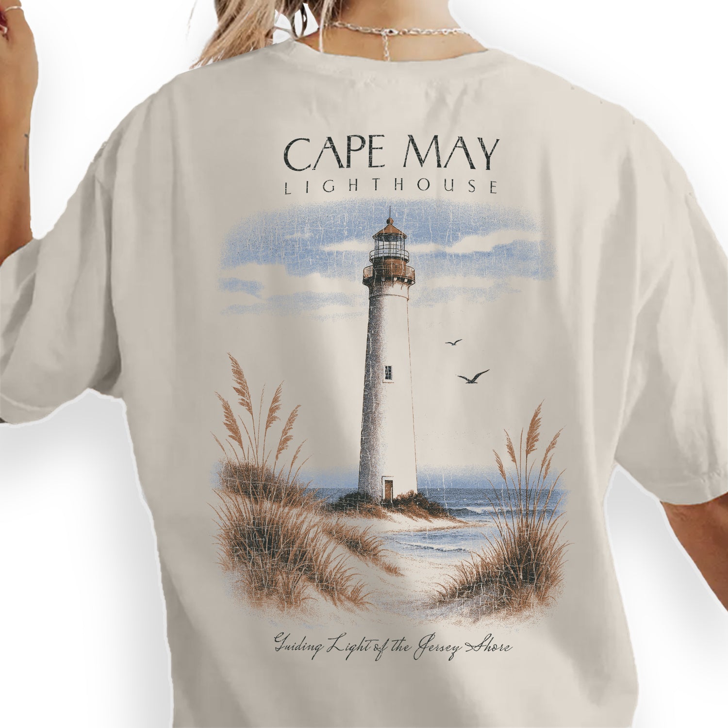 Cape May Lighthouse T-Shirt – Vintage New Jersey Coastal Tee, Jersey Shore Souvenir, Nautical Gift for Beach Lovers