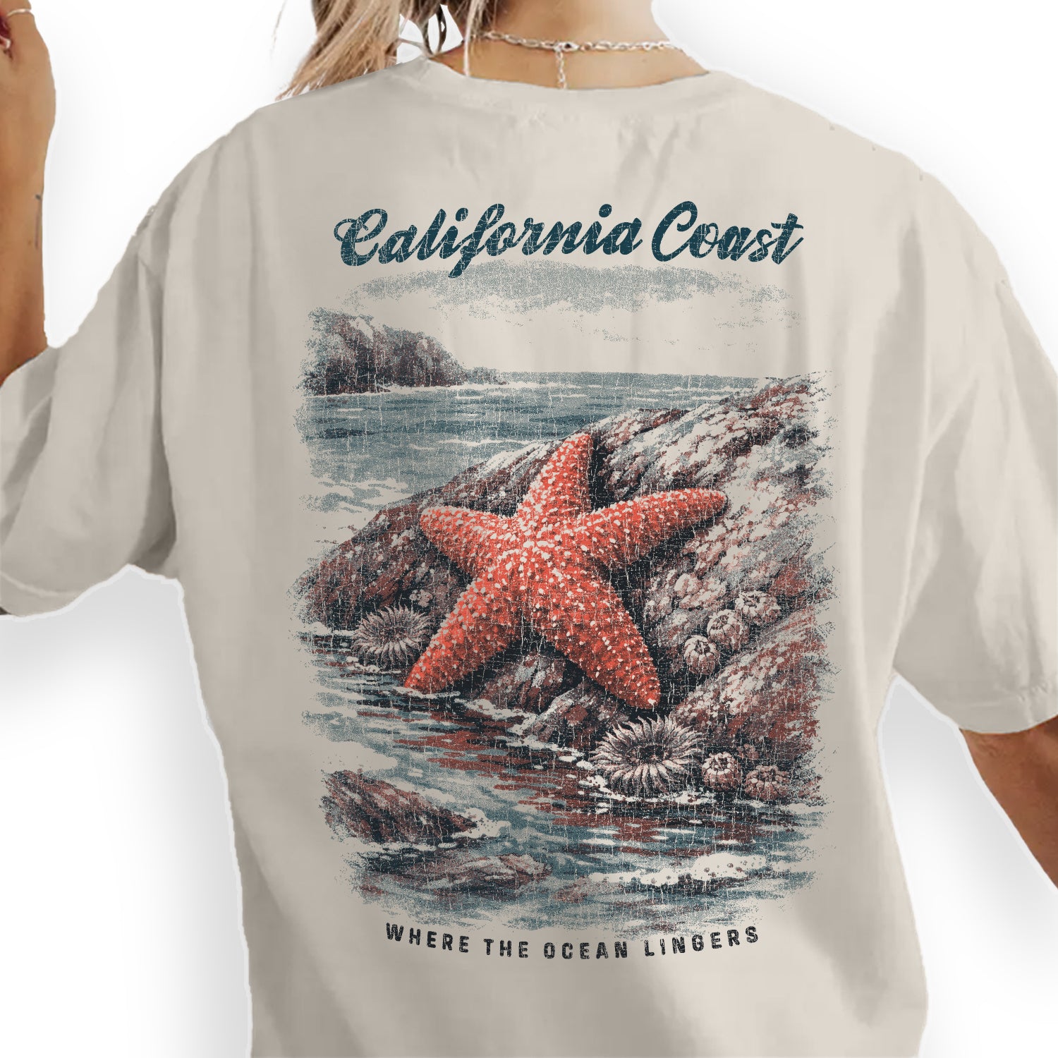 California Coast Starfish T-Shirt Vintage Beach Graphic Tee, Coastal Ocean Shirt, Retro Seaside Nature Tee Where Ocean Lingers