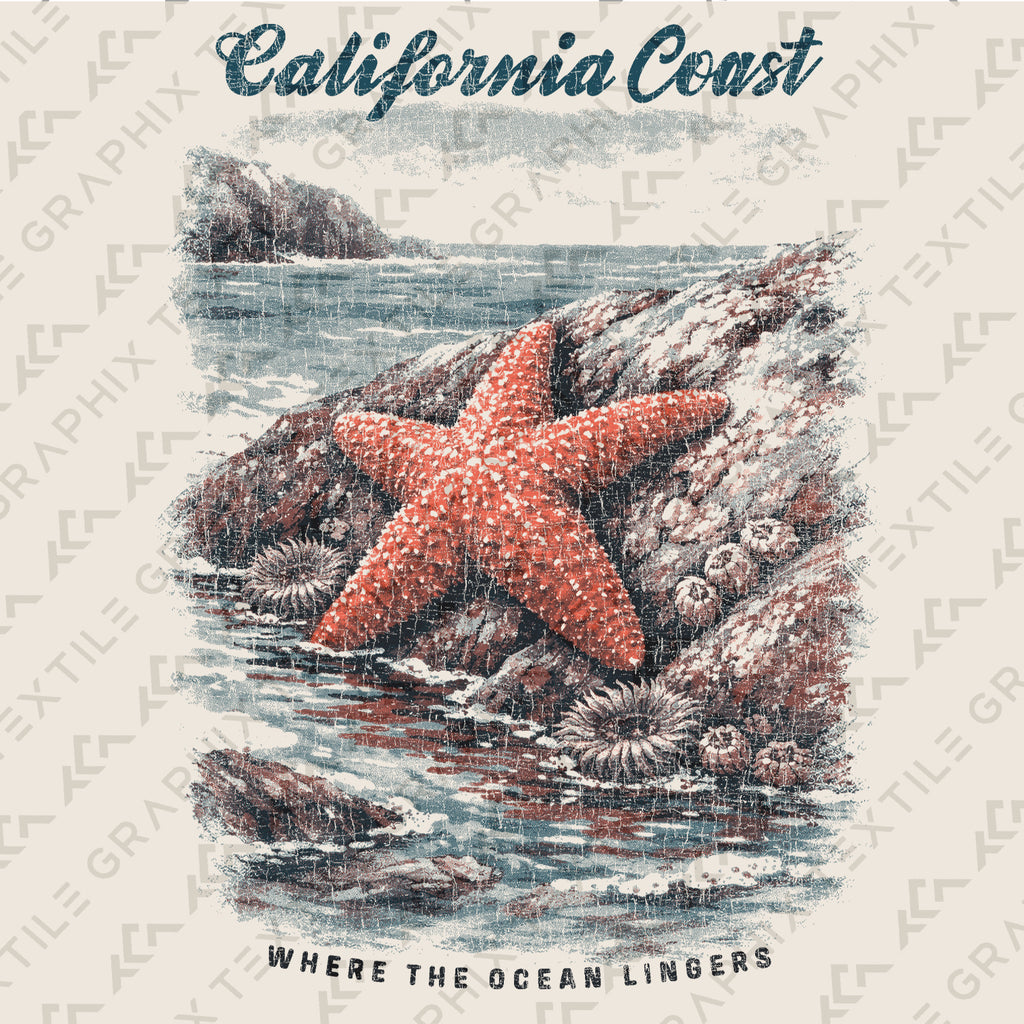 California Coast Starfish T-Shirt Vintage Beach Graphic Tee, Coastal Ocean Shirt, Retro Seaside Nature Tee Where Ocean Lingers