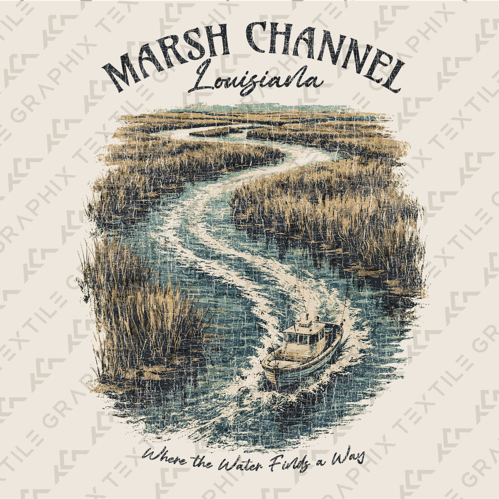 Marsh Channel Louisiana Shirt, Coastal Bayou Boat Tee, Vintage Fishing T-Shirt, Gulf Coast Nature Graphic Tee