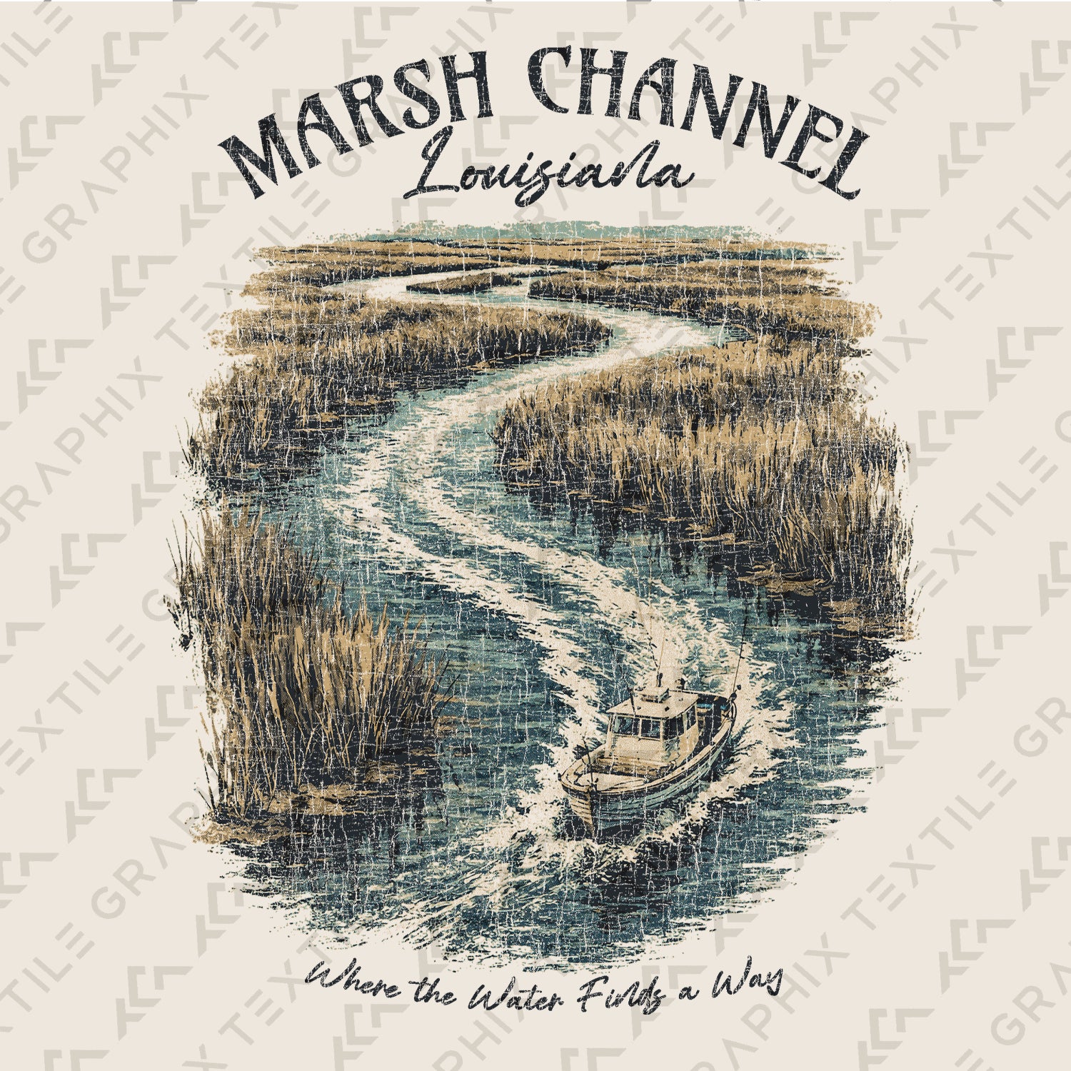 Marsh Channel Louisiana Shirt, Coastal Bayou Boat Tee, Vintage Fishing T-Shirt, Gulf Coast Nature Graphic Tee