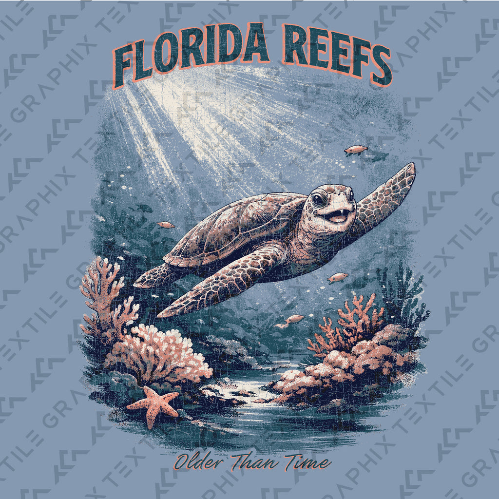 Florida Reefs Sea Turtle T-Shirt, Vintage Ocean Graphic Tee, Beach Coastal Shirt, Marine Life Summer Vacation Tee