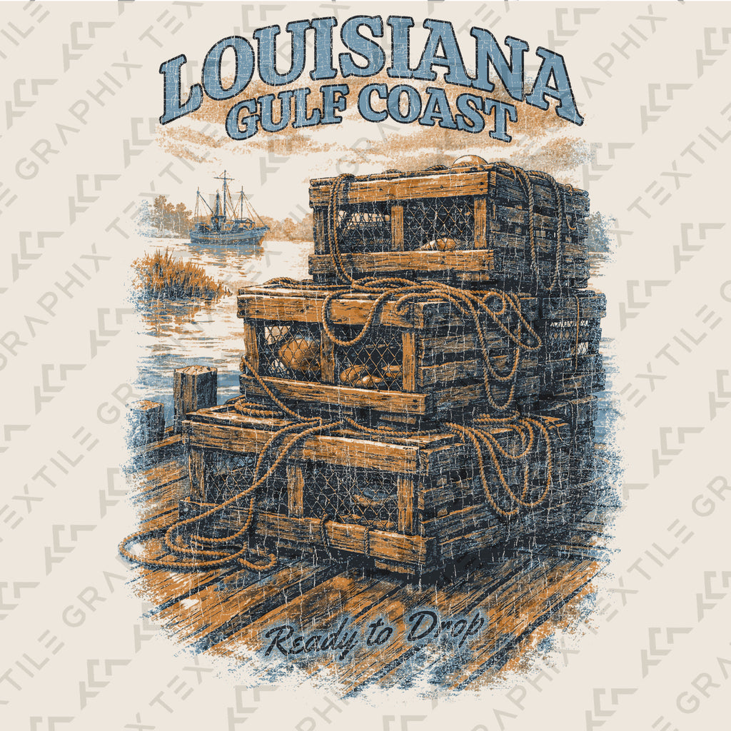 Louisiana Gulf Coast Shirt, Vintage Lobster Trap Tee, Coastal Fishing T-Shirt, Southern Bayou Graphic Tee Gift