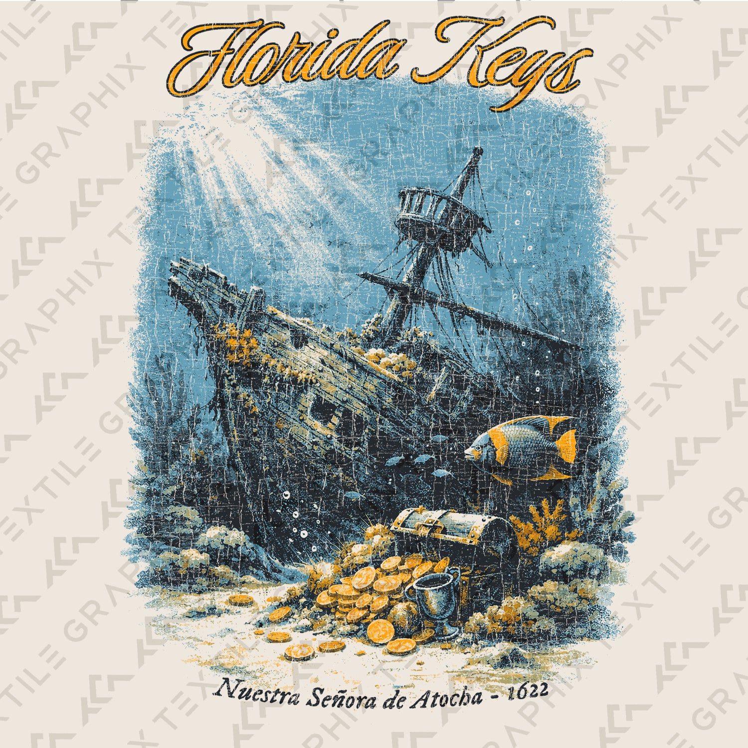 Florida Keys Shipwreck T-Shirt Vintage Pirate Treasure Tee Ocean Diving Graphic Coastal Adventure Shirt