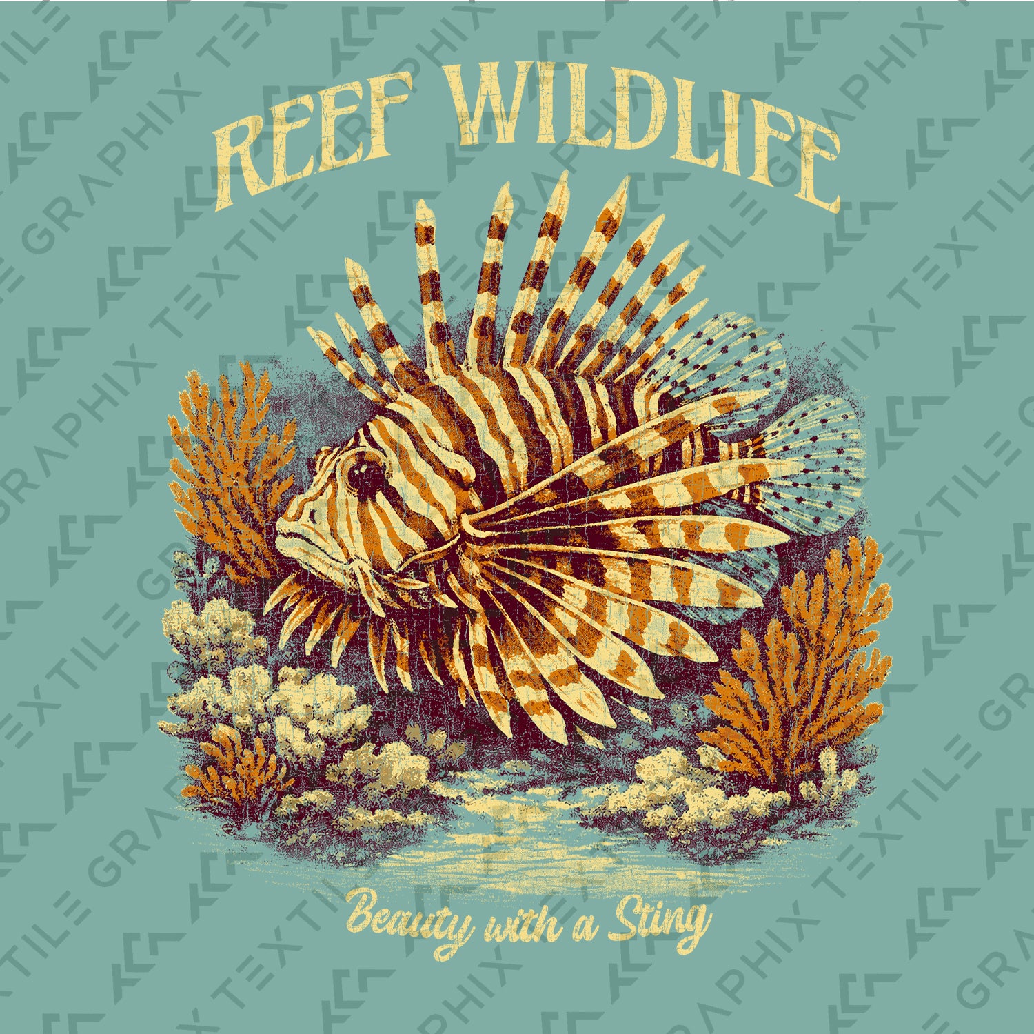 Reef Wildlife Lionfish T-Shirt Vintage Marine Life Tee Tropical Ocean Fish Graphic Coastal Beach Shirt