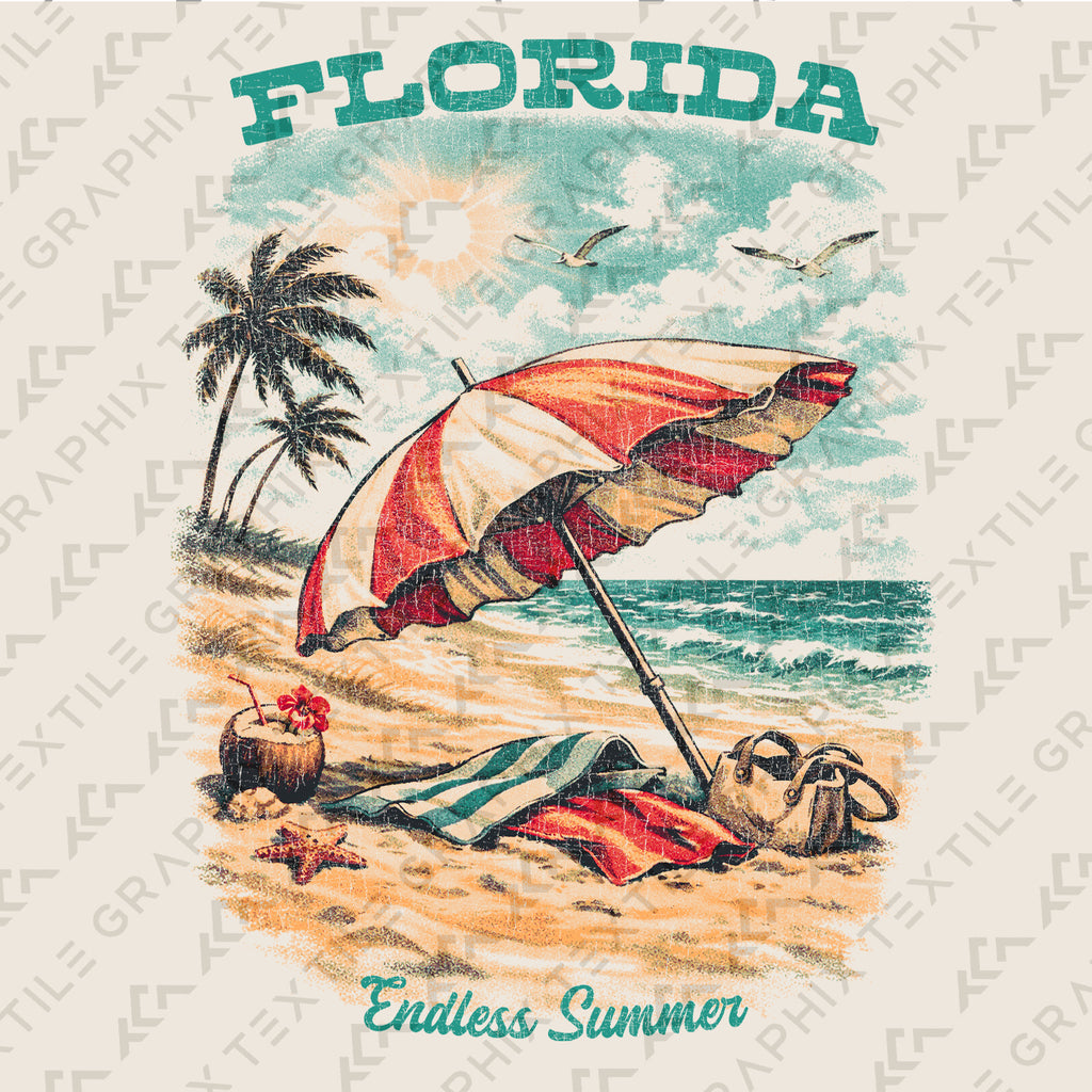 Florida Beach T-Shirt Vintage Summer Graphic Tee, Coastal Vacation Shirt, Retro Palm Tree Ocean Sunset Endless Summer Tee