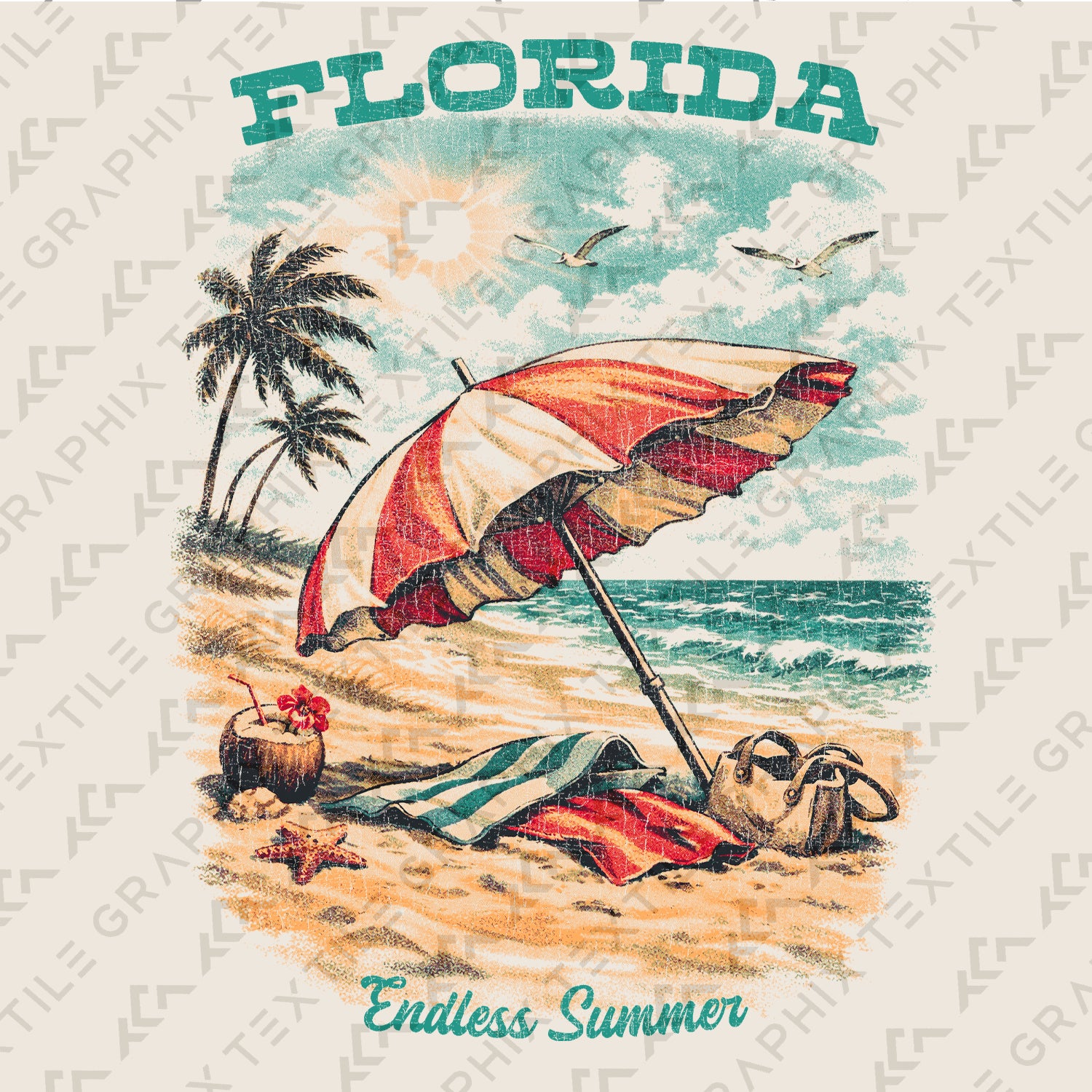 Florida Beach T-Shirt Vintage Summer Graphic Tee, Coastal Vacation Shirt, Retro Palm Tree Ocean Sunset Endless Summer Tee