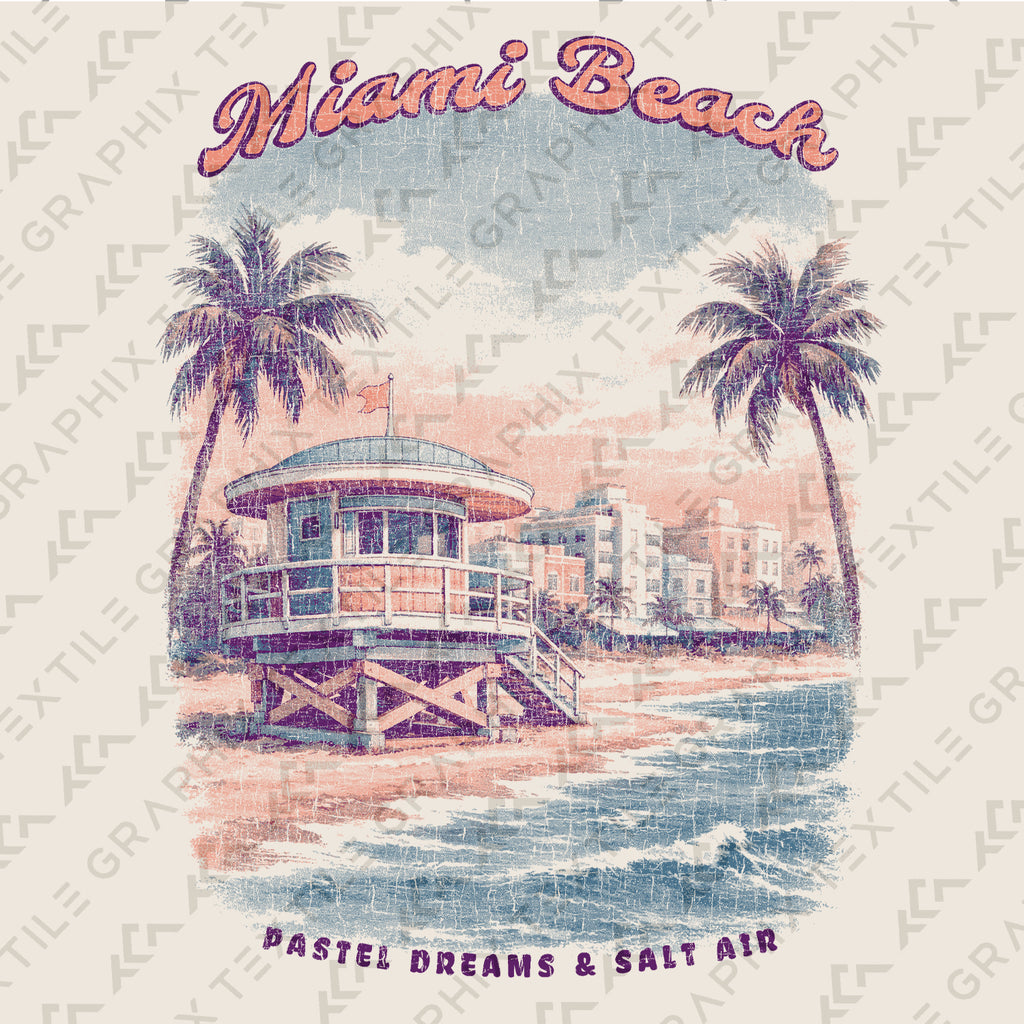 Miami Beach Vintage T-Shirt Retro Coastal Tee Pastel Surf Art Shirt Florida Vacation Graphic Beach Lover Gift