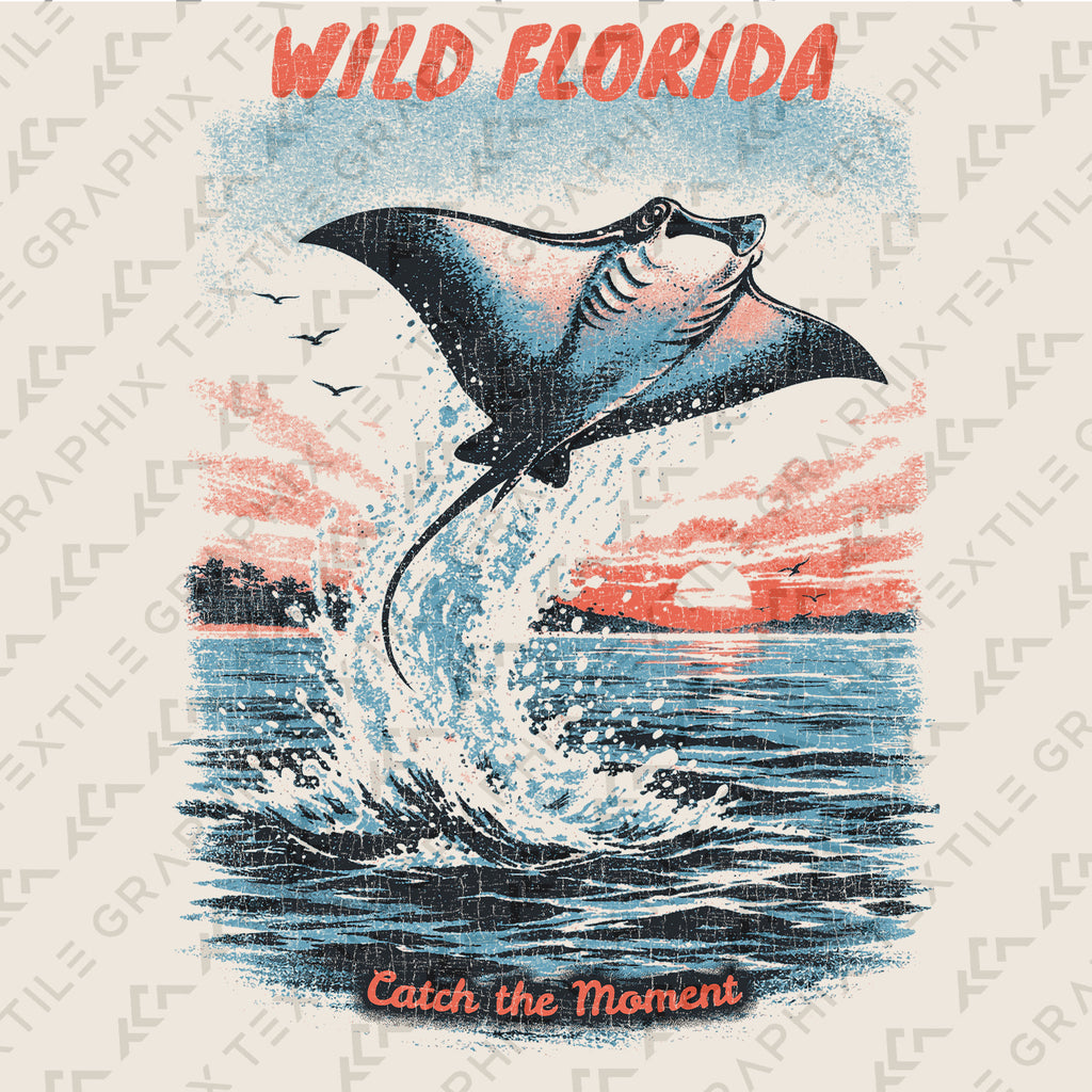 Wild Florida Stingray T-Shirt Vintage Ocean Wildlife Tee Coastal Sunset Beach Graphic Summer Shirt