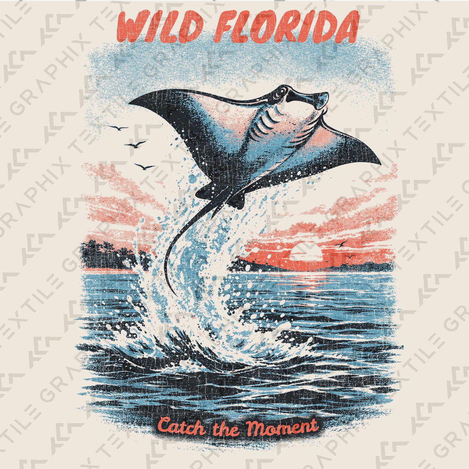 Wild Florida Stingray T-Shirt Vintage Ocean Wildlife Tee Coastal Sunset Beach Graphic Summer Shirt