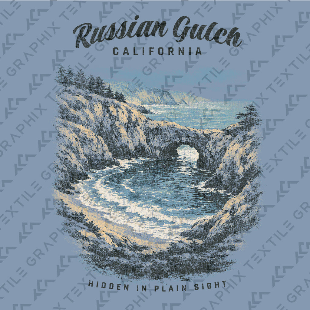 Russian Gulch California Shirt, Coastal Cliff Tee, Ocean Cove T-Shirt, Vintage Travel Graphic, Scenic Beach Nature Shirt